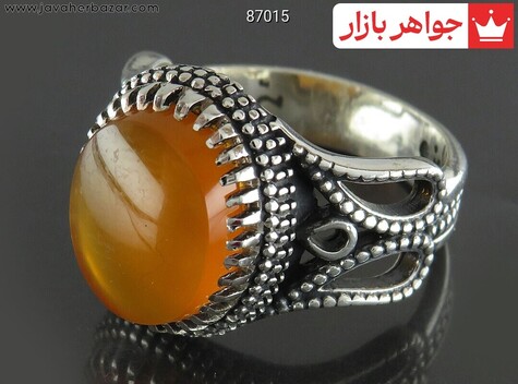 انگشتر نقره عقیق یمنی نارنجی مردانه [شرف الشمس] - 87015